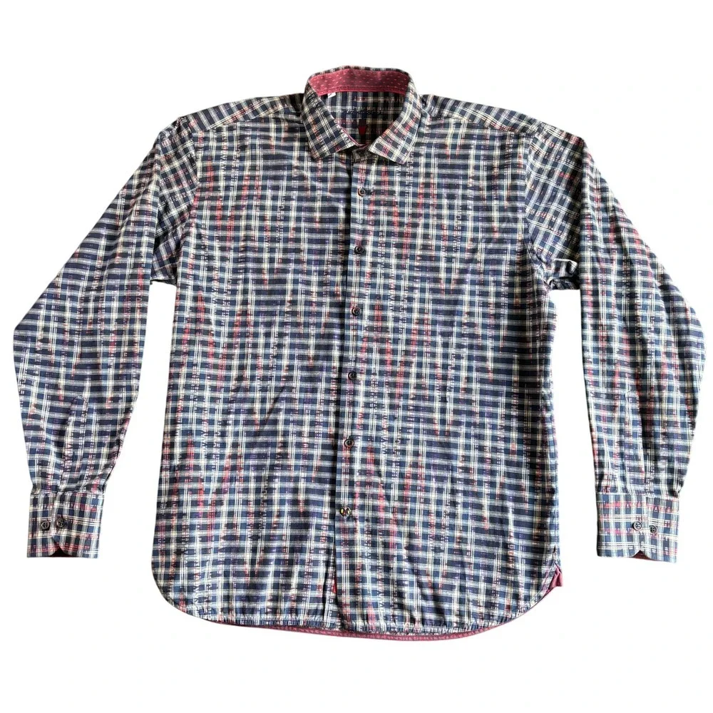 Vicente Black Mens Plaid Check Button Up Shirt Casual Dress Shirt